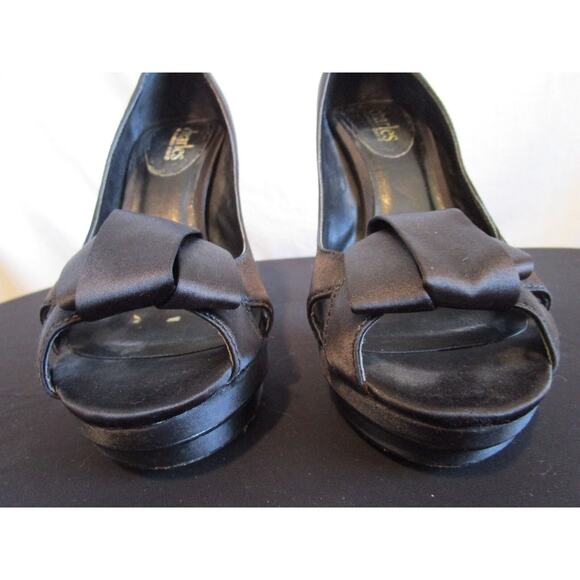 EUC!! Charles David Black Satin Bow Peep Toe Platform High Heels Size Women Sz 7 - Picture 4 of 10